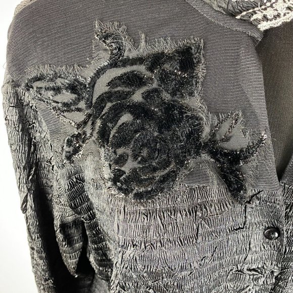 Alberto Makali Button Down Shirt Women's Size XL Crinkle Embroidered Sequins Art - Picture 4 of 12